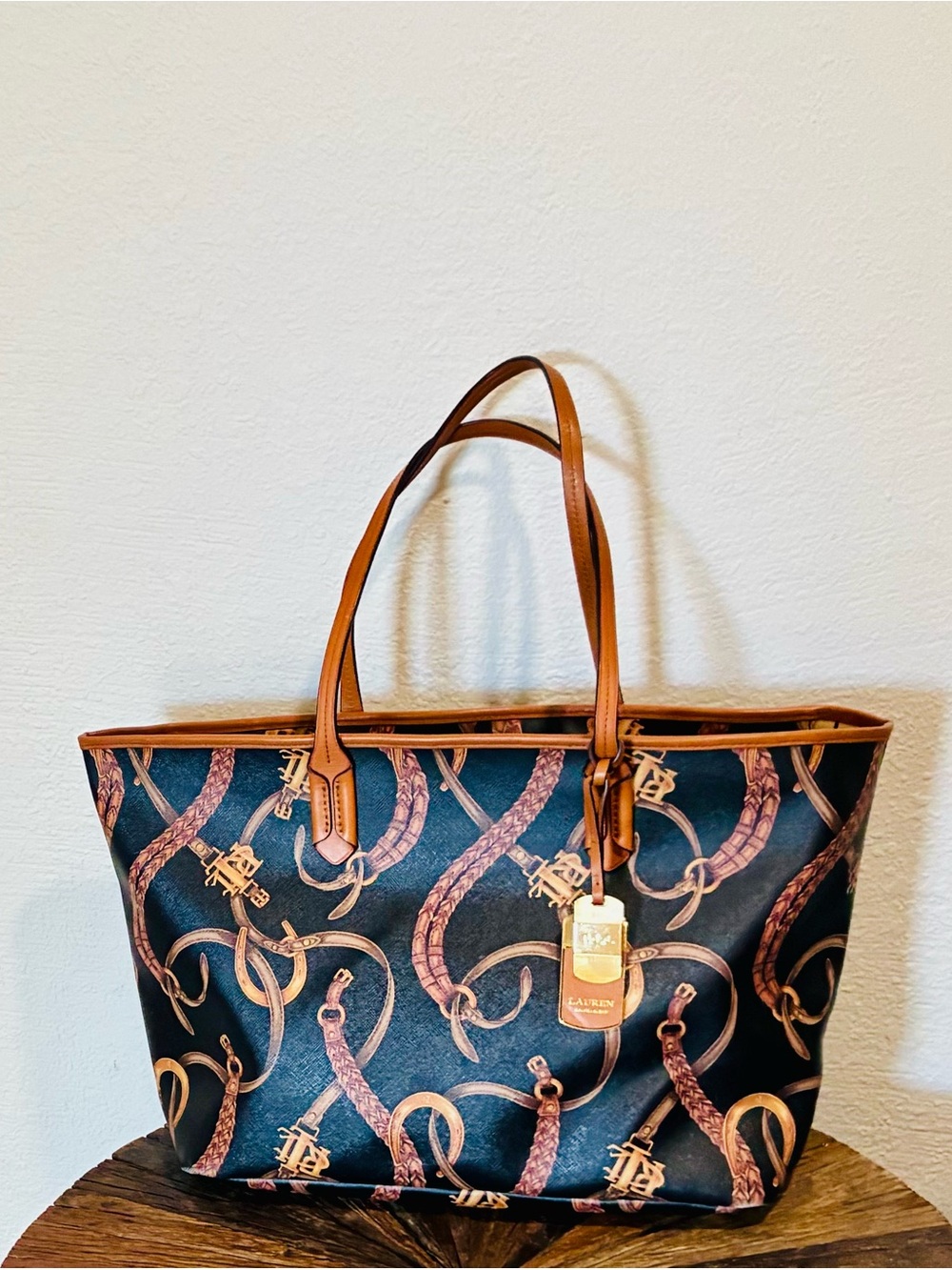 Ralph Lauren Belting-Print Caldwell Equestrian Devyn Tote Bag Purse